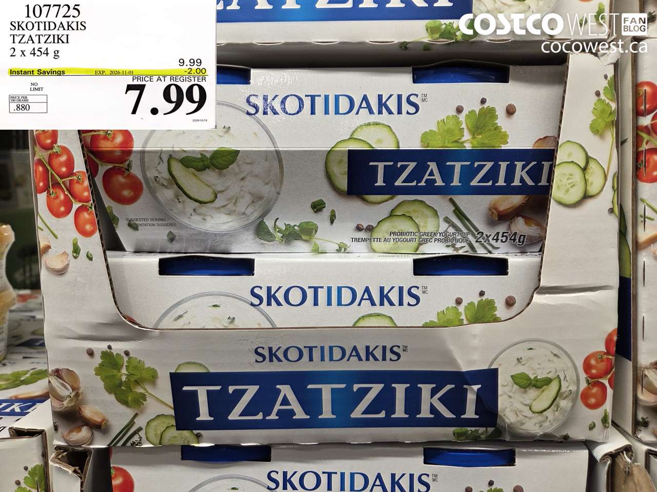 107725 SKOTIDAKIS TZATZIKI 2 X 454 G ($2.00 INSTANT SAVINGS EXPIRES ON 2026-11-01) $7.99