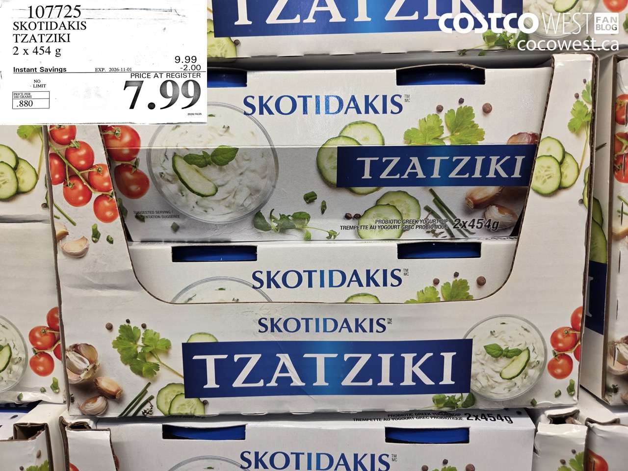 107725 SKOTIDAKIS TZATZIKI 2 X 454 G ($2.00 INSTANT SAVINGS EXPIRES ON 2026-11-01) $7.99