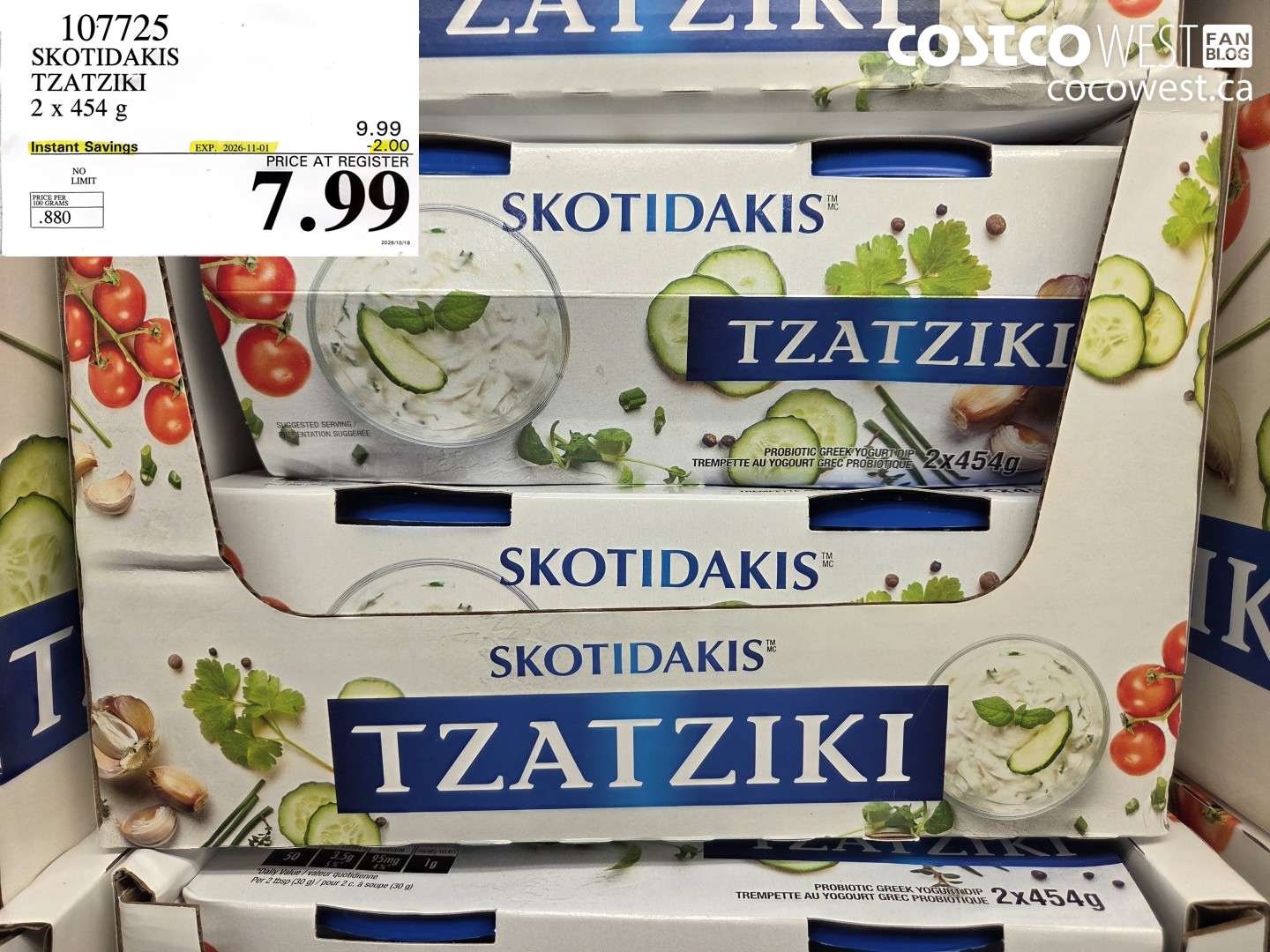 107725 SKOTIDAKIS TZATZIKI 2 X 454 G ($2.00 INSTANT SAVINGS EXPIRES ON 2026-11-01) $7.99