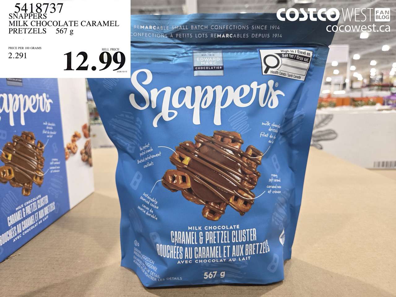 5418737 SNAPPERS MILK CHOCOLATE CARAMEL PRETZELS 567 G $12.99