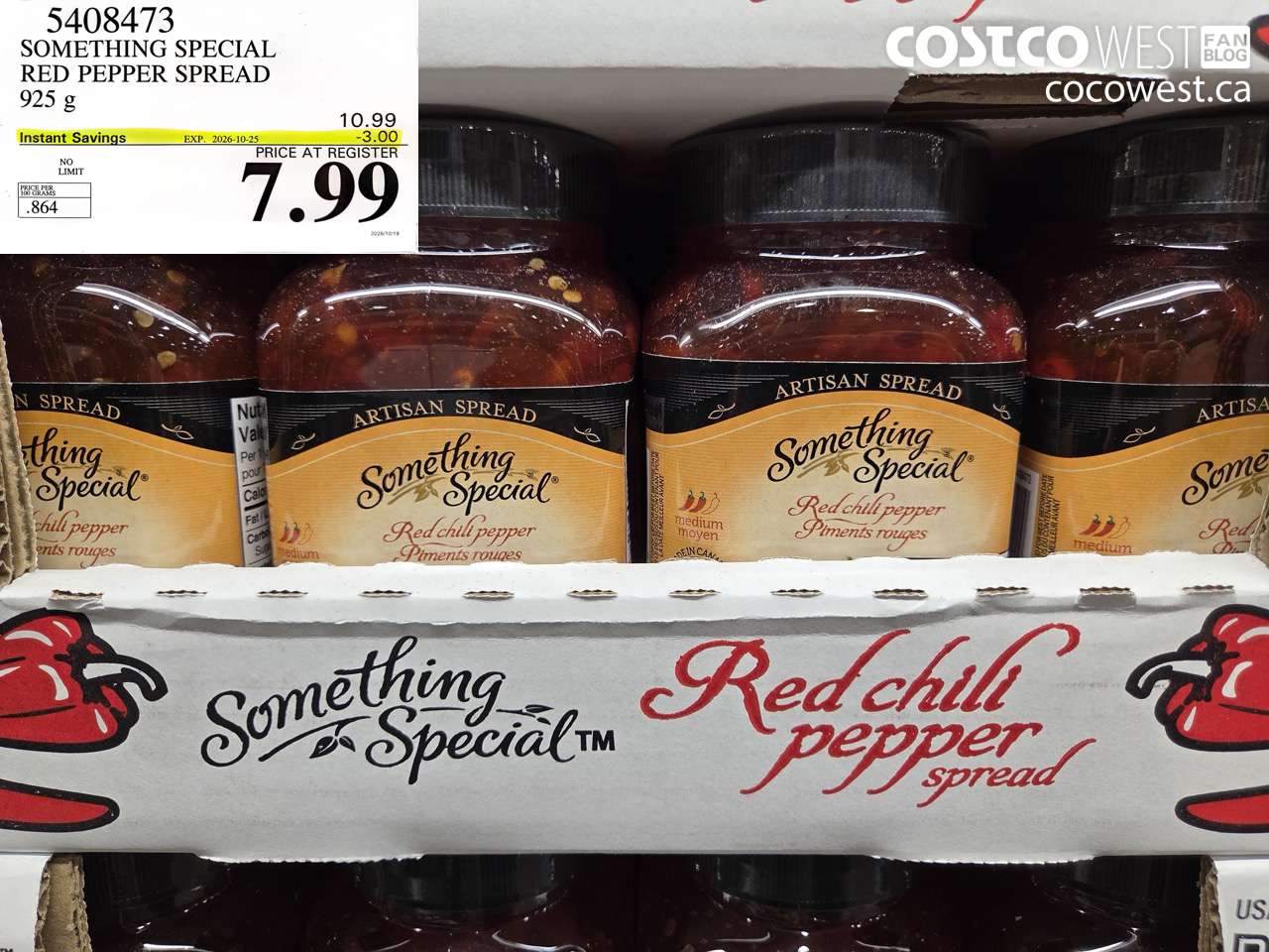 5408473 SOMETHING SPECIAL RED PEPPER SPREAD 925 G ($3.00 INSTANT SAVINGS EXPIRES ON 2026-10-25) $7.99
