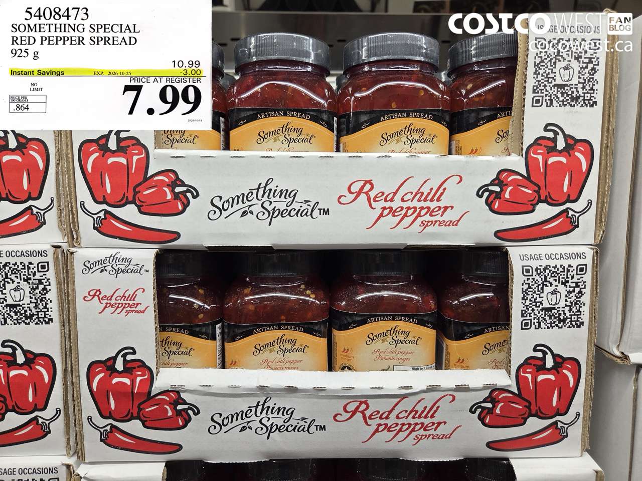 5408473 SOMETHING SPECIAL RED PEPPER SPREAD 925 G ($3.00 INSTANT SAVINGS EXPIRES ON 2026-10-25) $7.99