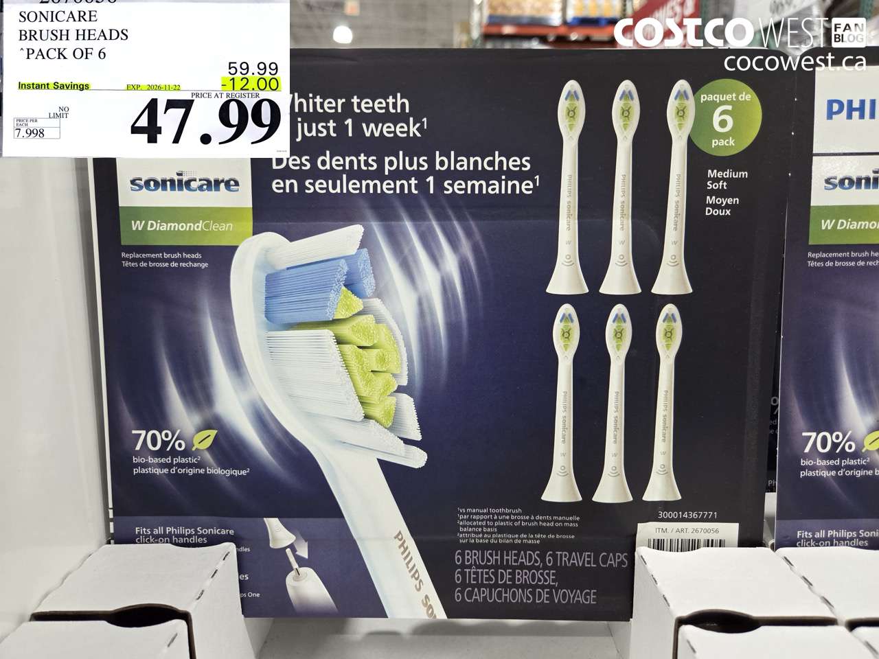 2616838 SONICARE BRUSH HEADS PACK OF 6 ($12.00 INSTANT SAVINGS EXPIRES ON 2026-11-22) $47.99