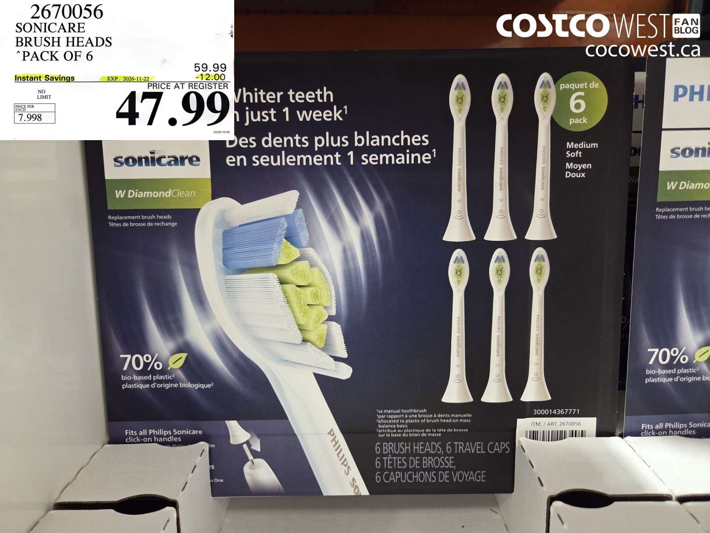 2670056 SONICARE BRUSH HEADS PACK OF 6 ($12.00 INSTANT SAVINGS EXPIRES ON 2026-11-22) $47.99