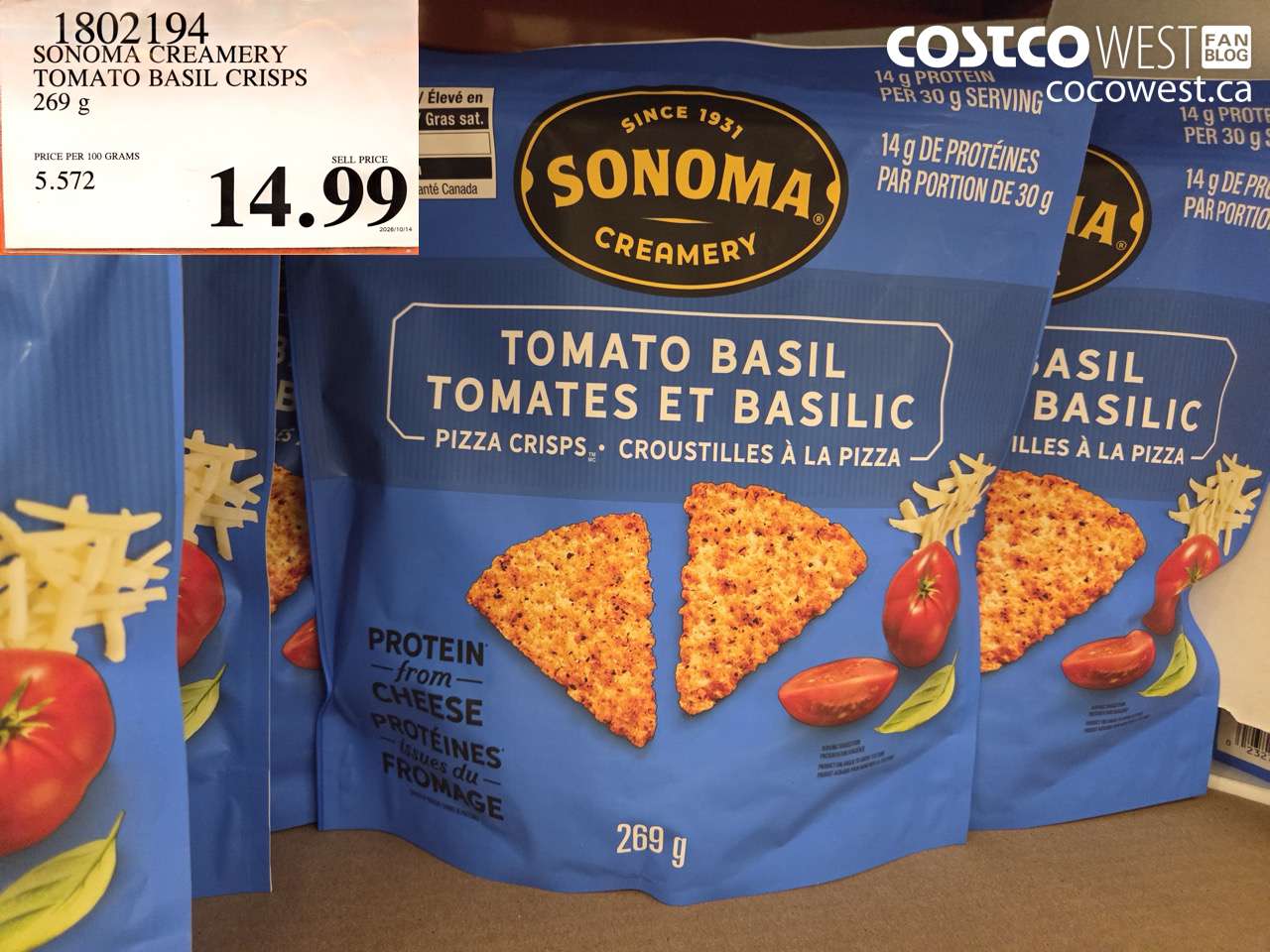 1802194 SONOMA CREAMERY TOMATO BASIL CRISPS 269 G $14.99