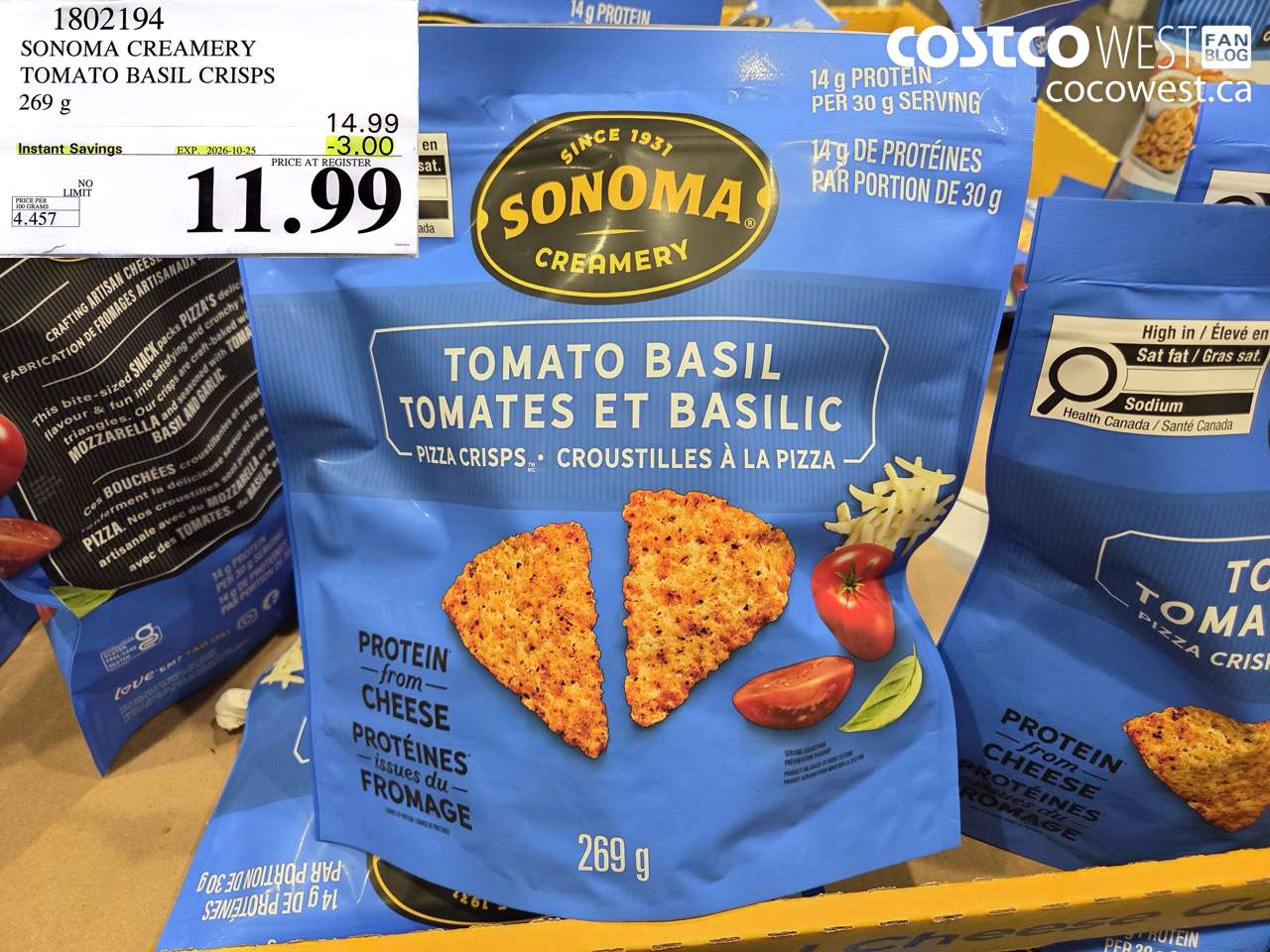 1802194 SONOMA CREAMERY TOMATO BASIL CRISPS 269 G ($3.00 INSTANT SAVINGS EXPIRES ON 2026-10-25) $11.99