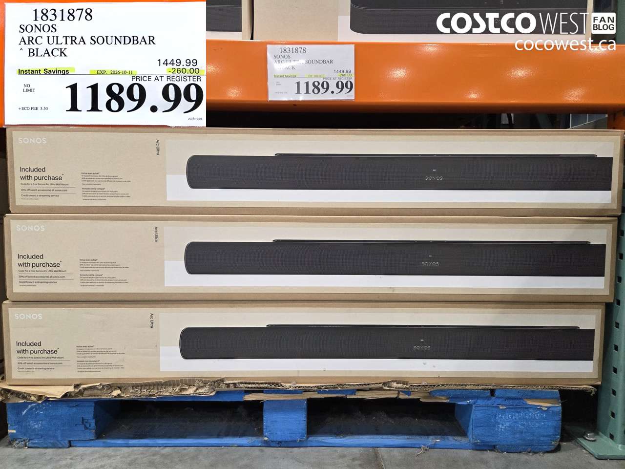 1831878 SONOS ARC ULTRA SOUNDBAR BLACK ($260.00 INSTANT SAVINGS EXPIRES ON 2026-10-11) $1189.99