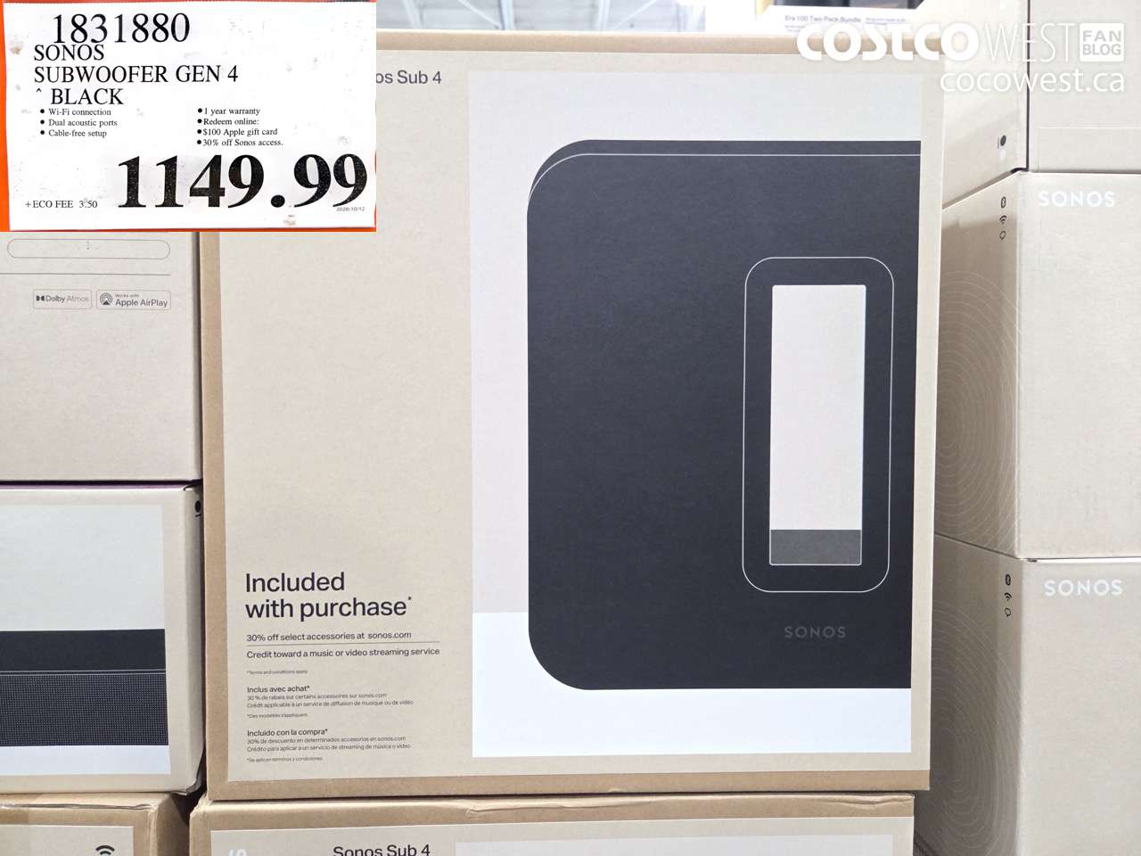 1831880 SONOS SUBWOOFER GEN 4 BLACK $1149.99