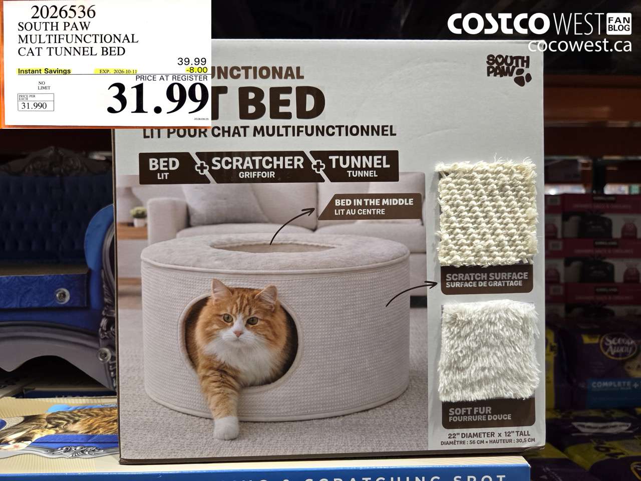 2026536 SOUTH PAW MULTIFUNCTIONAL CAT TUNNEL BED ($8.00 INSTANT SAVINGS EXPIRES ON 2026-10-11) $31.99