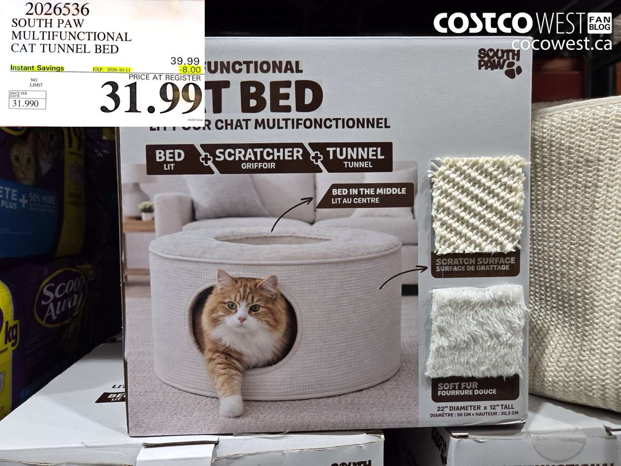 2026536 SOUTH PAW MULTIFUNCTIONAL CAT TUNNEL BED ($8.00 INSTANT SAVINGS EXPIRES ON 2026-10-11) $31.99
