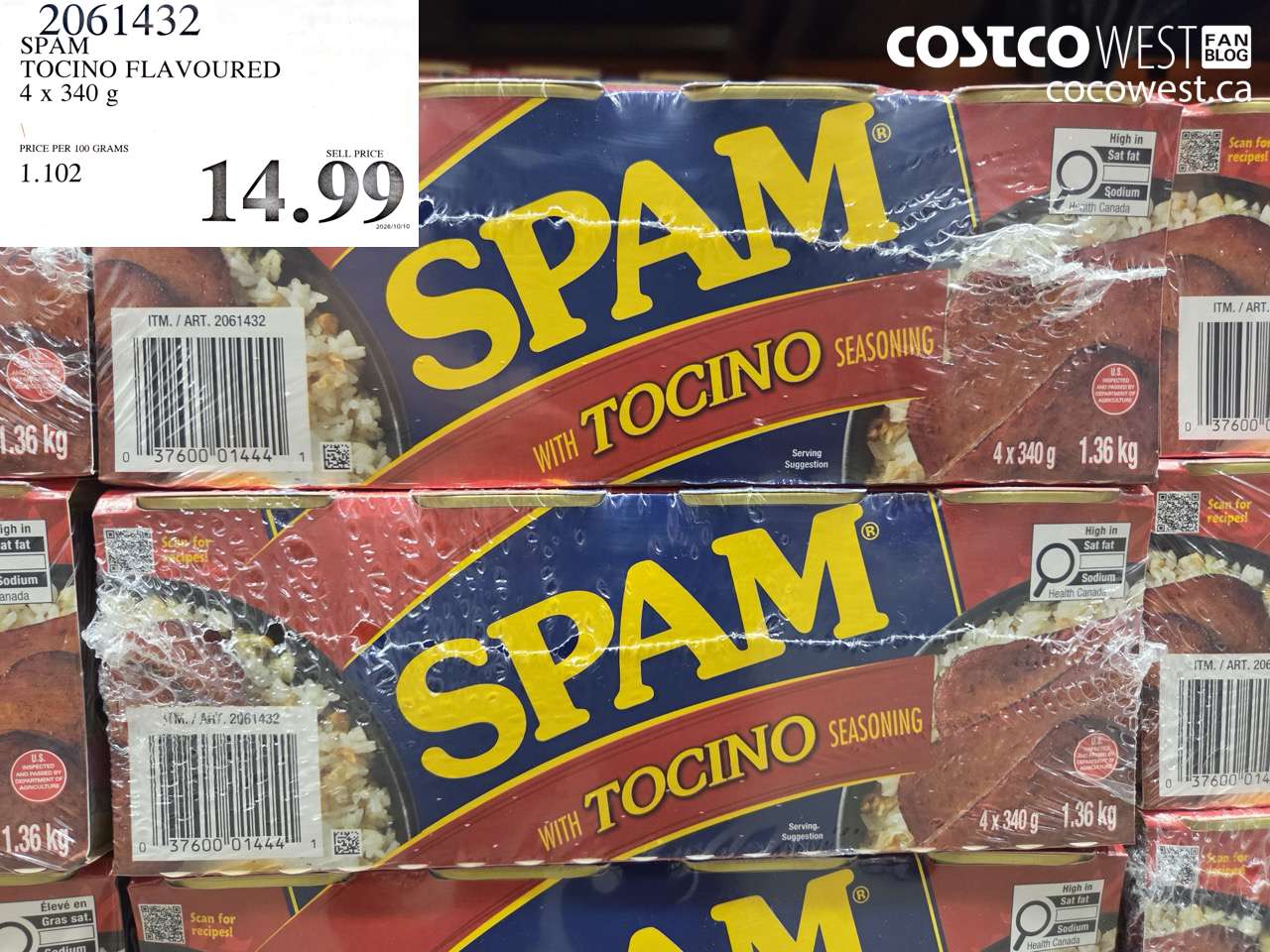 2061432 SPAM TOCINO FLAVOURED 4 X 340 G $14.99