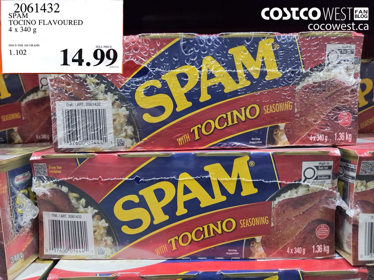 2061432 SPAM TOCINO FLAVOURED 4 X 340 G $14.99
