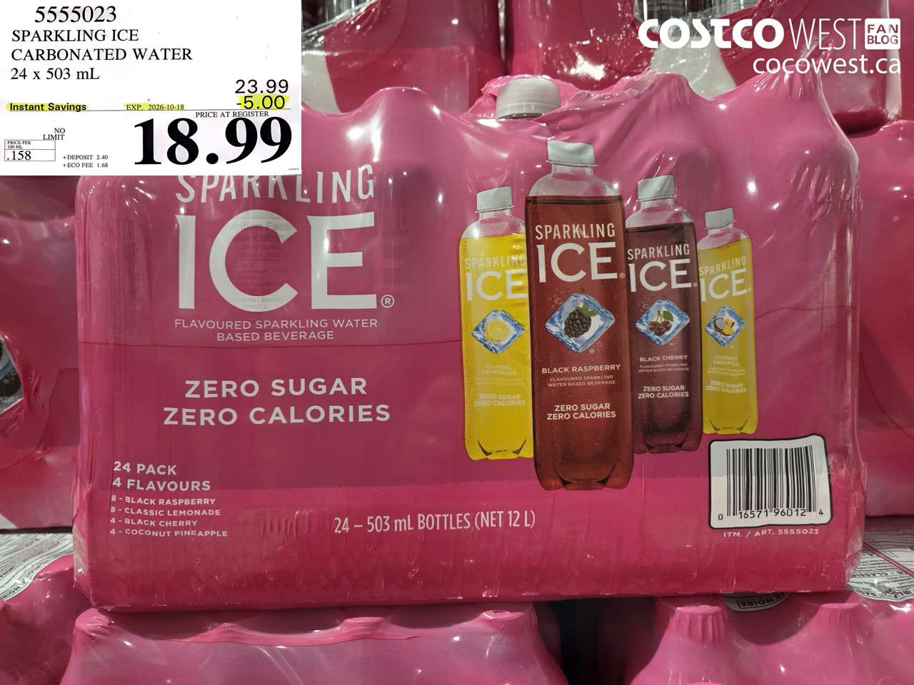 5555023 SPARKLING ICE CARBONATED WATER 24 X 503 ML ($5.00 INSTANT SAVINGS EXPIRES ON 2026-10-18) $18.99