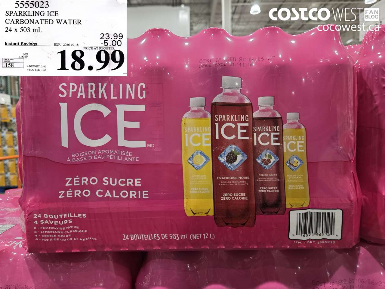 5555023 SPARKLING ICE CARBONATED WATER 24 X 503 ML ($5.00 INSTANT SAVINGS EXPIRES ON 2026-10-18) $18.99