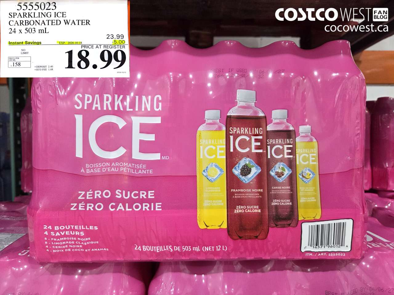 5555023 SPARKLING ICE CARBONATED WATER 24 X 503 ML ($5.00 INSTANT SAVINGS EXPIRES ON 2026-10-18) $18.99