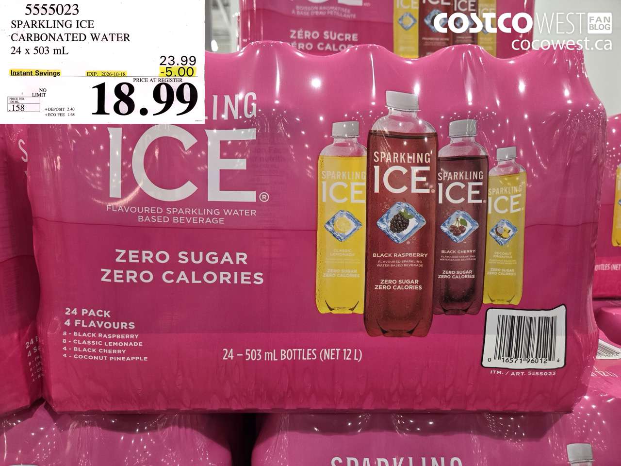 5555023 SPARKLING ICE CARBONATED WATER 24 X 503 ML ($5.00 INSTANT SAVINGS EXPIRES ON 2026-10-18) $18.99