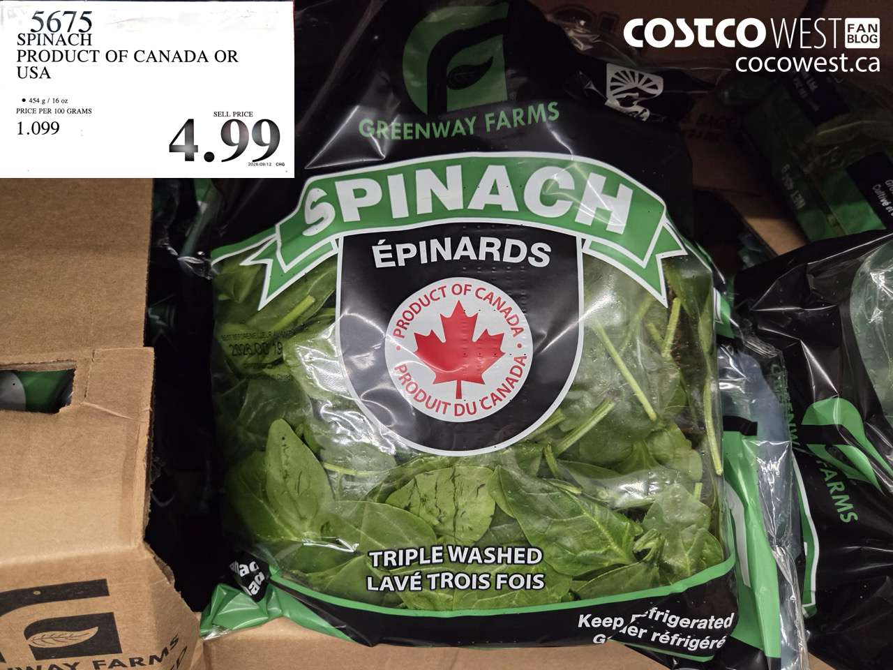 5675 SPINACH PRODUCT OF CANADA OR USA $4.99