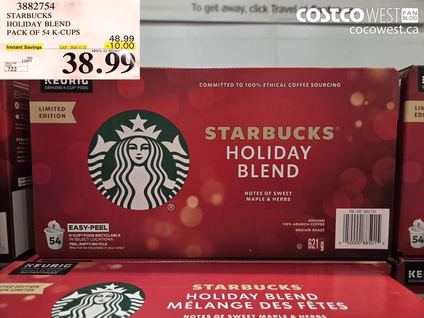 3882754 STARBUCKS HOLIDAY BLEND PACK OF 54 K-CUPS ($10.00 INSTANT SAVINGS EXPIRES ON 2026-11-22) $38.99