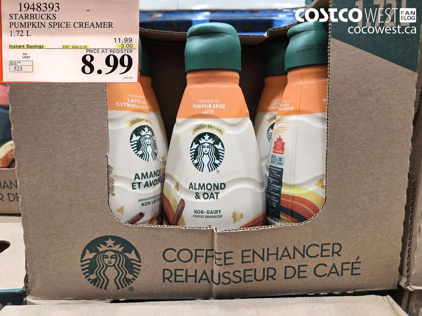 1948393 STARBUCKS PUMPKIN SPICE CREAMER 1.72 L ($3.00 INSTANT SAVINGS EXPIRES ON 2026-11-03) $8.99