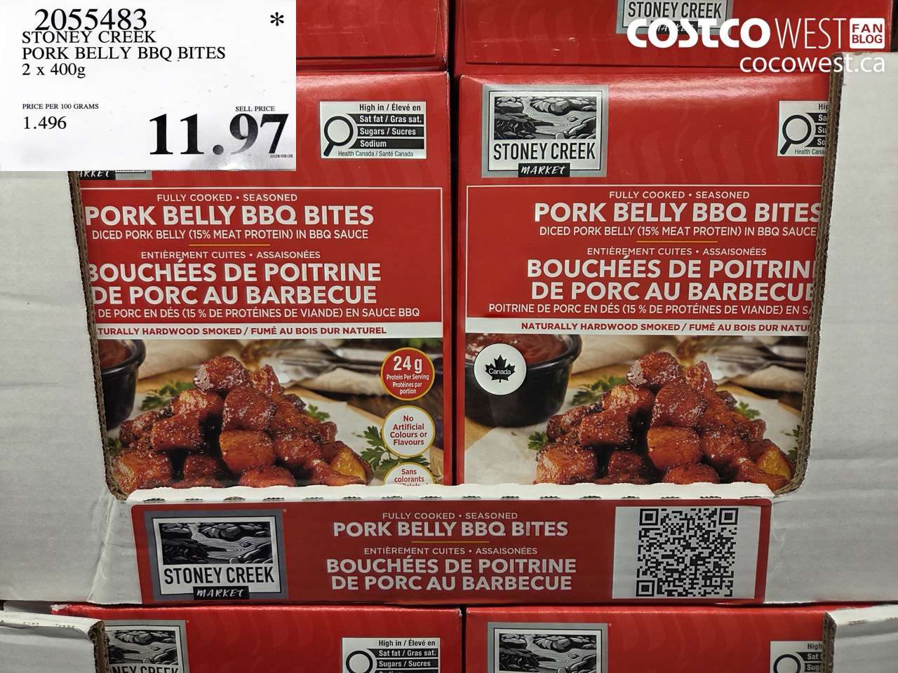 2055483 STONEY CREEK PORK BELLY BBQ BITES 2 X 400G $11.97