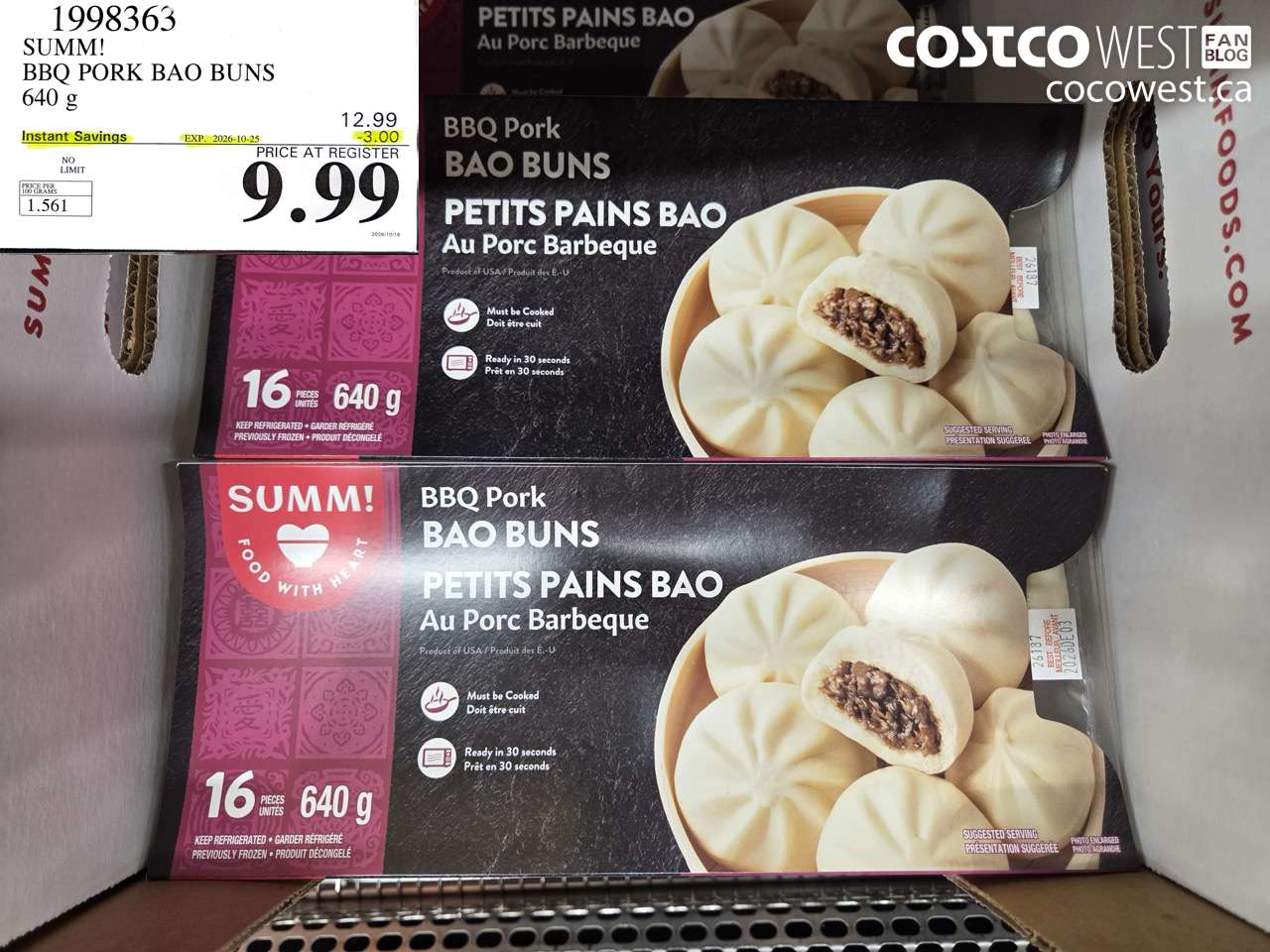 1998363 SUMM! BBQ PORK BAO BUNS 640 G ($3.00 INSTANT SAVINGS EXPIRES ON 2026-10-25) $9.99
