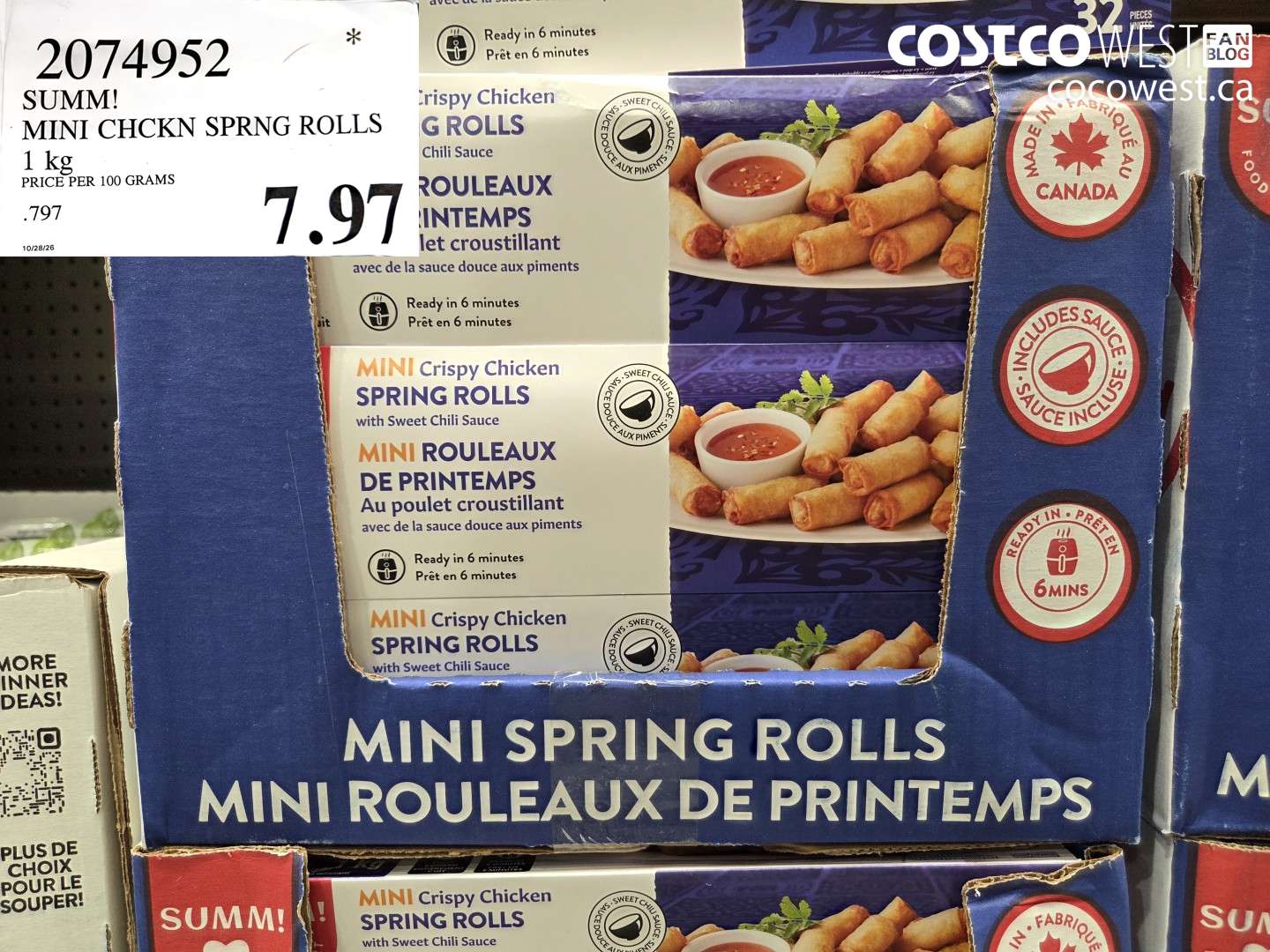 2074952 SUMM! MINI CHCKN SPRNG ROLLS 1 KG $7.97