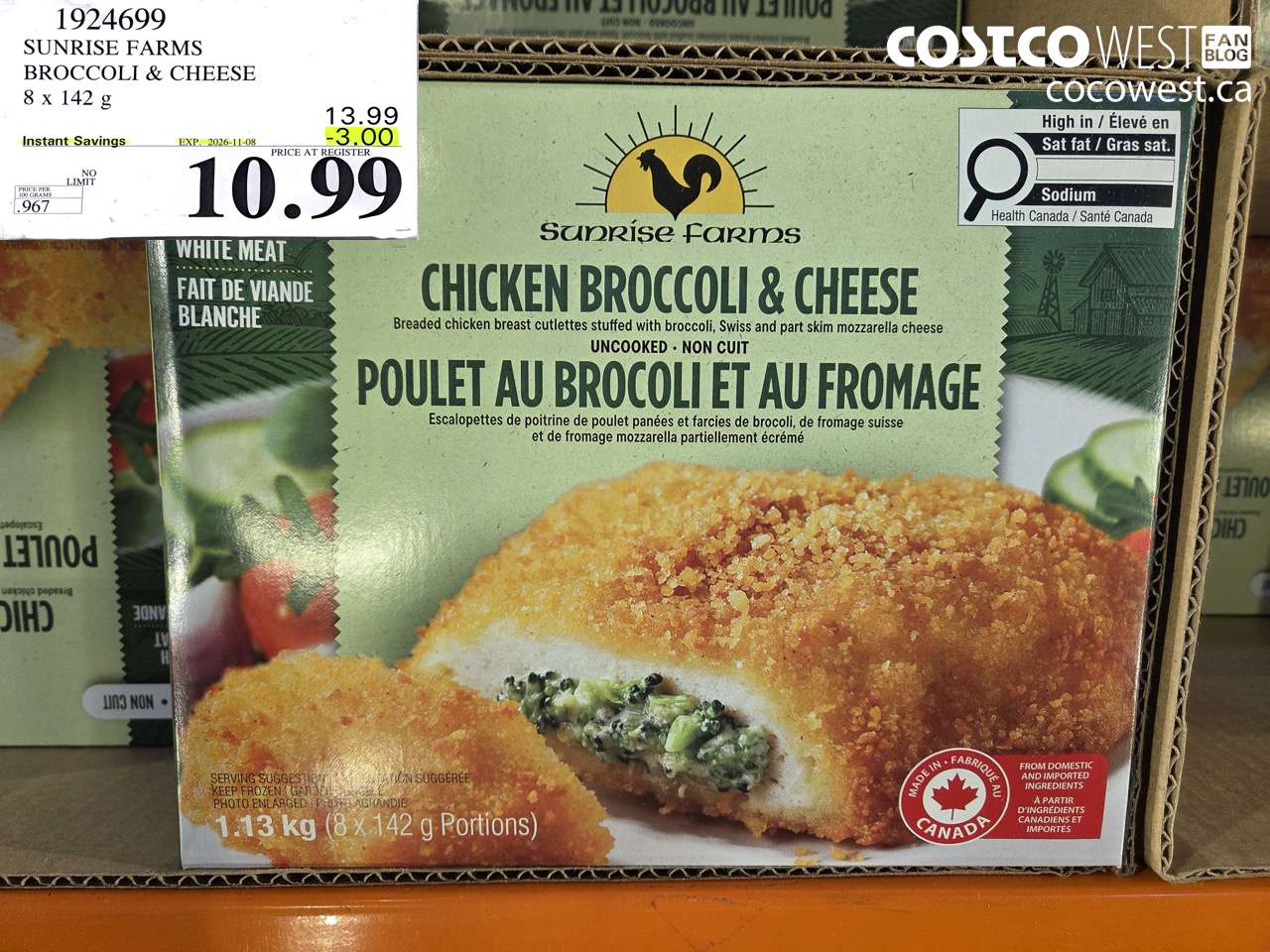 1924699 SUNRISE FARMS BROCCOLI & CHEESE 8 X 142 G ($3.00 INSTANT SAVINGS EXPIRES ON 2026-11-08) $10.99