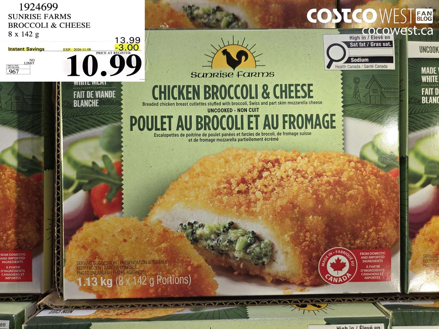 1924699 SUNRISE FARMS BROCCOLI & CHEESE 8 X 142 G ($3.00 INSTANT SAVINGS EXPIRES ON 2026-11-08) $10.99
