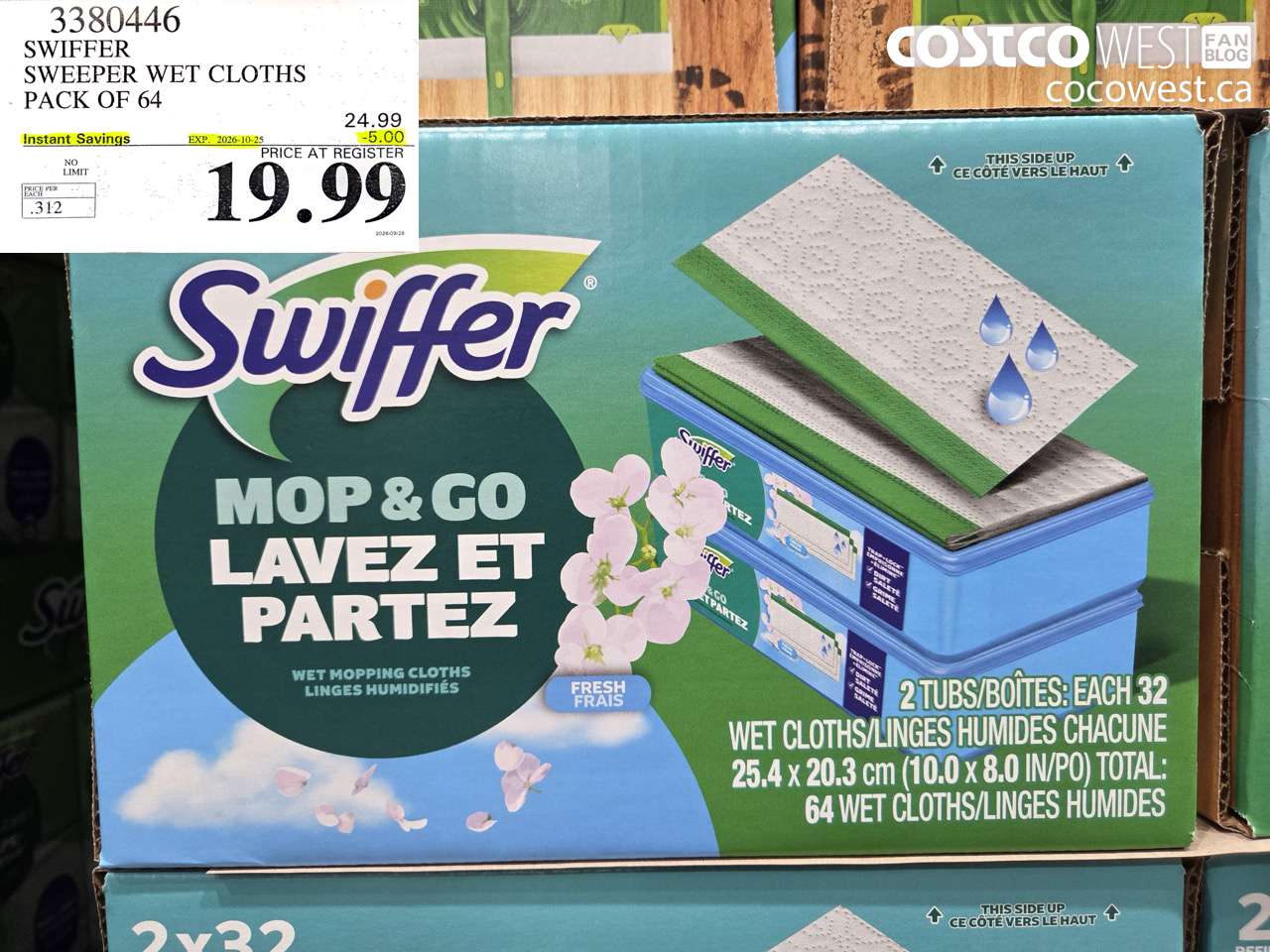 3380446 SWIFFER SWEEPER WET CLOTHS PACK OF 64 ($5.00 INSTANT SAVINGS EXPIRES ON 2026-10-25) $19.99