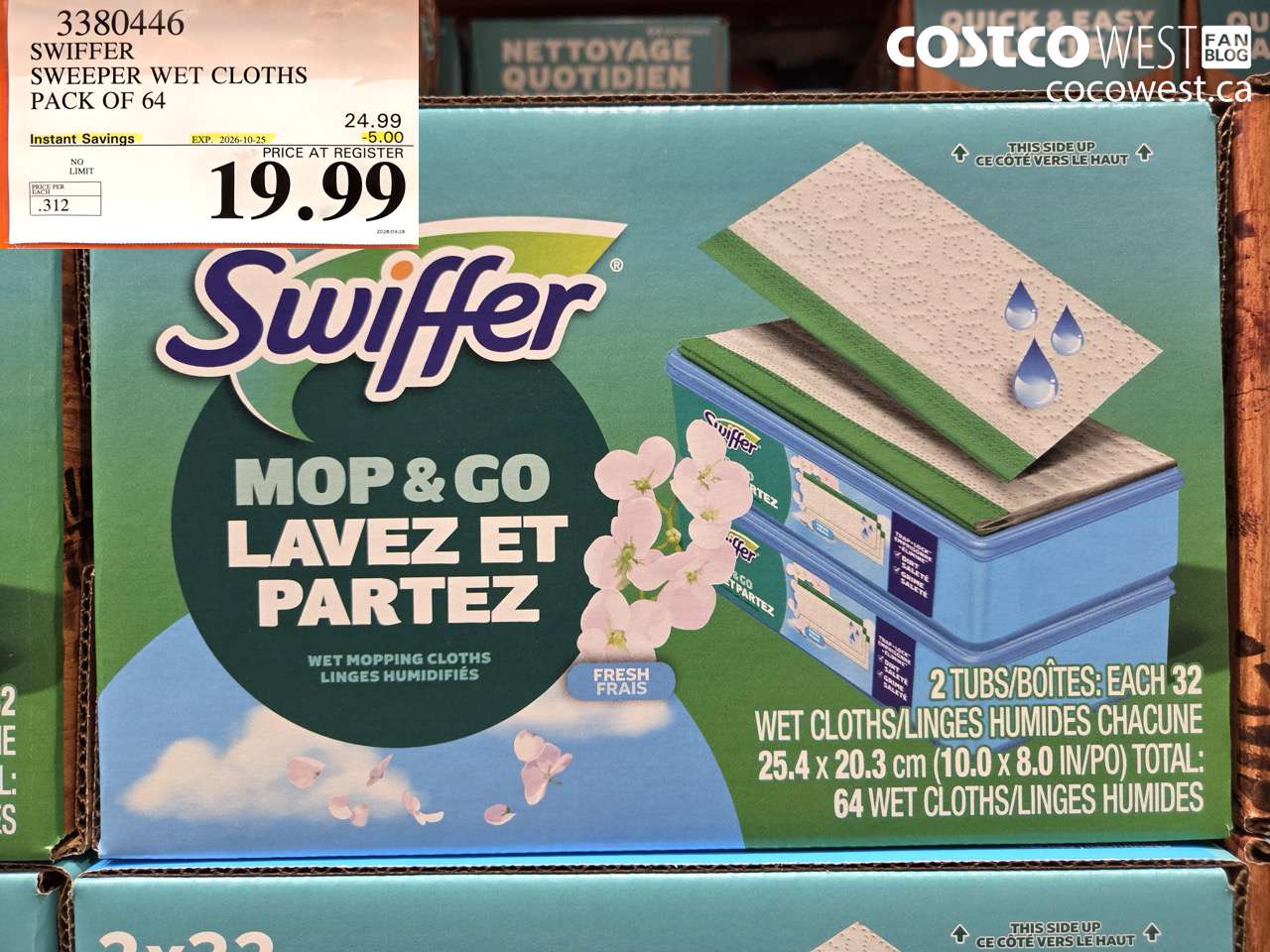3380446 SWIFFER SWEEPER WET CLOTHS PACK OF 64 ($5.00 INSTANT SAVINGS EXPIRES ON 2026-10-25) $19.99