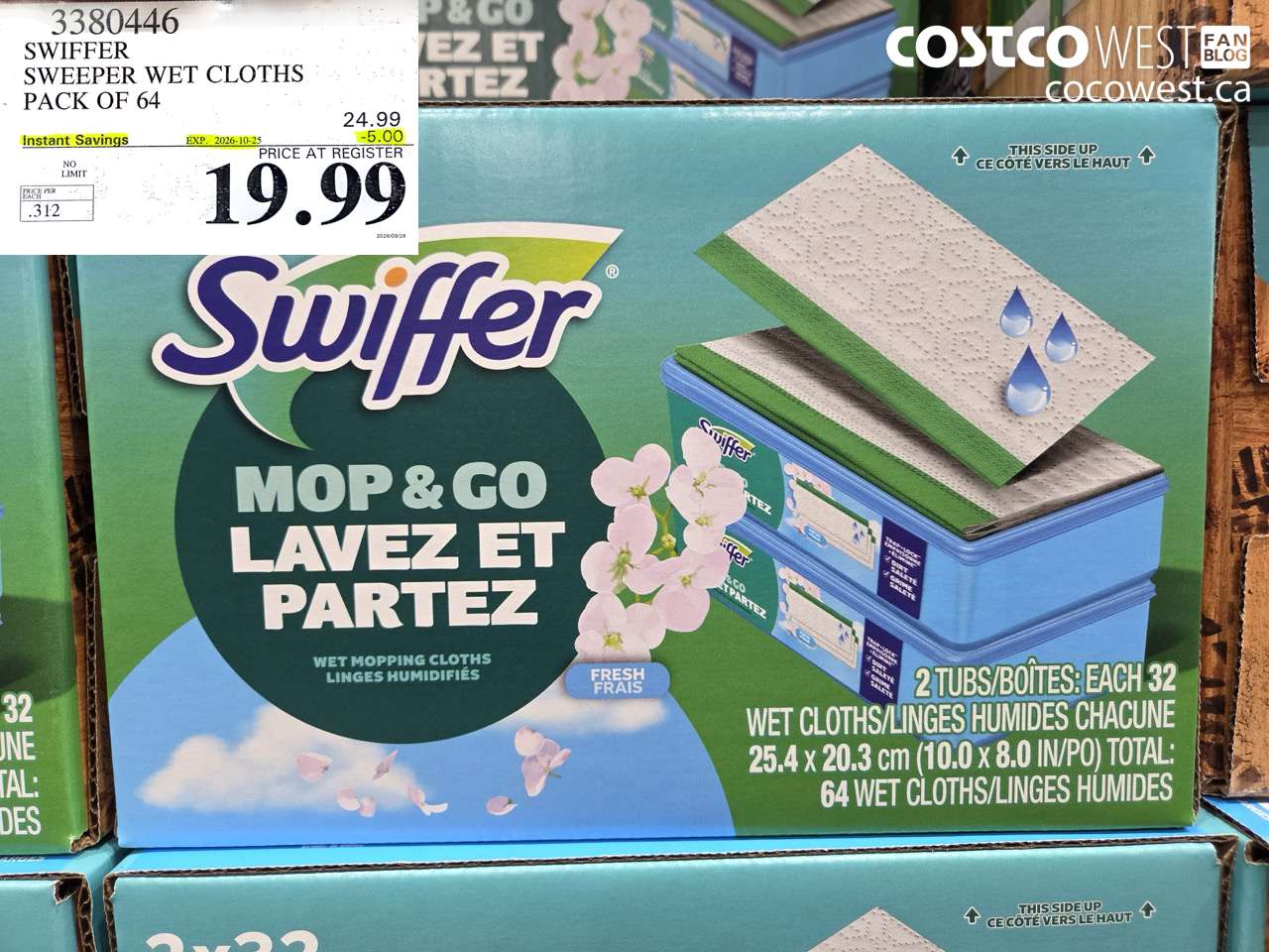 3380446 SWIFFER SWEEPER WET CLOTHS PACK OF 64 ($5.00 INSTANT SAVINGS EXPIRES ON 2026-10-25) $19.99