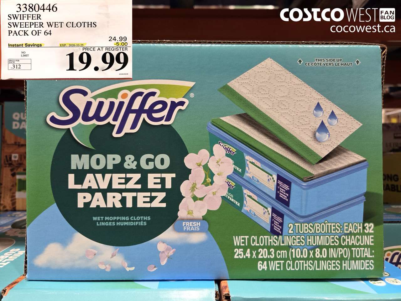 3380446 SWIFFER SWEEPER WET CLOTHS PACK OF 64 ($5.00 INSTANT SAVINGS EXPIRES ON 2026-10-25) $19.99