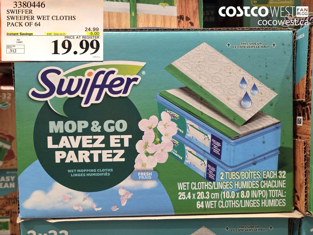 3380446 SWIFFER SWEEPER WET CLOTHS PACK OF 64 ($5.00 INSTANT SAVINGS EXPIRES ON 2026-10-25) $19.99