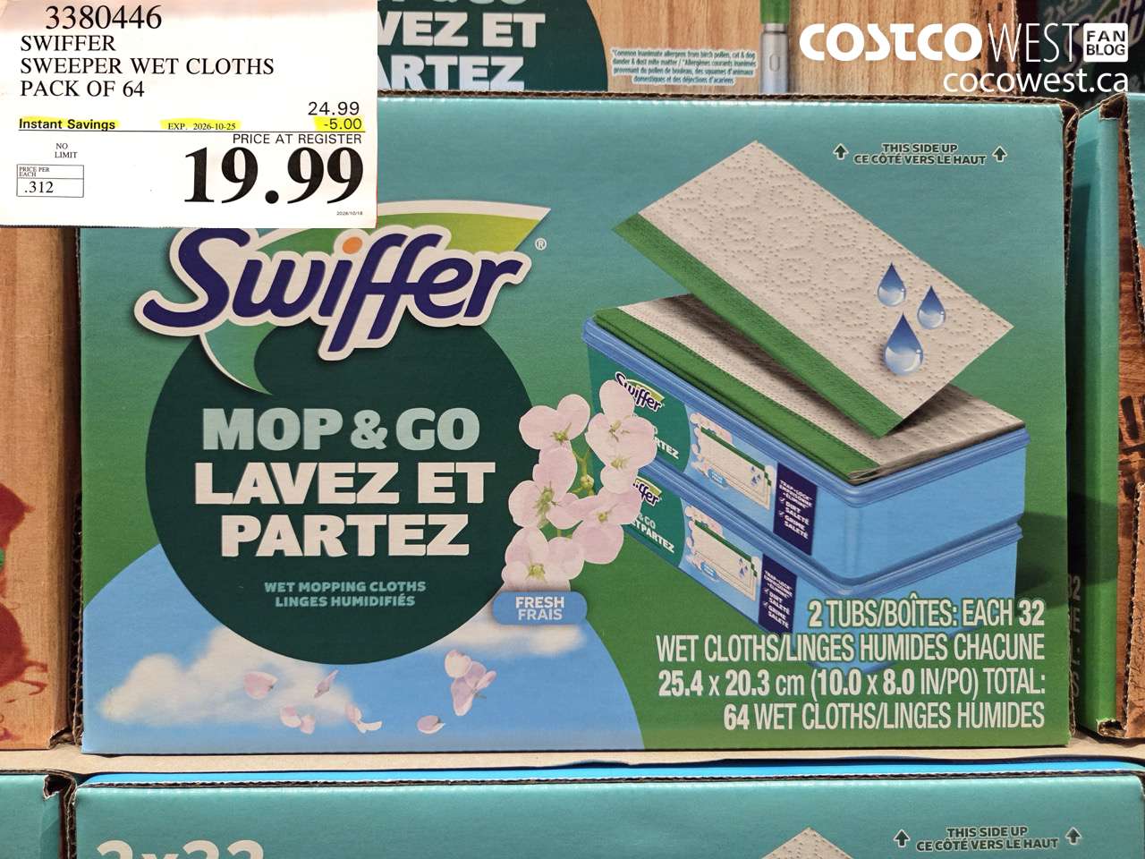 3380446 SWIFFER SWEEPER WET CLOTHS PACK OF 64 ($5.00 INSTANT SAVINGS EXPIRES ON 2026-10-25) $19.99