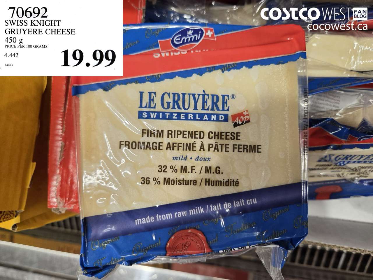 70692 SWISS KNIGHT GRUYERE CHEESE 450 G $19.99