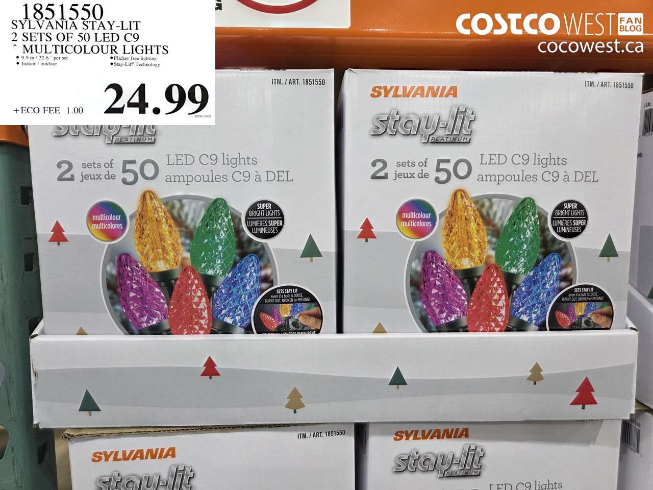 1851550 SYLVANIA STAY-LIT 2 SETS OF 50 LED C9 MULTICOLOUR LIGHTS $24.99