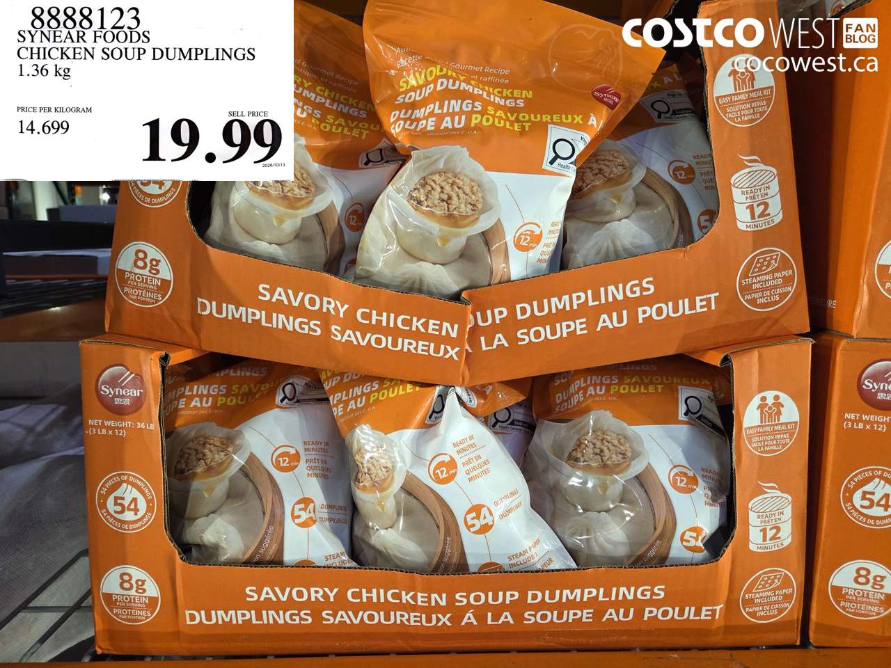 8888123 SYNEAR FOODS CHICKEN SOUP DUMPLINGS 1.36 KG $19.99