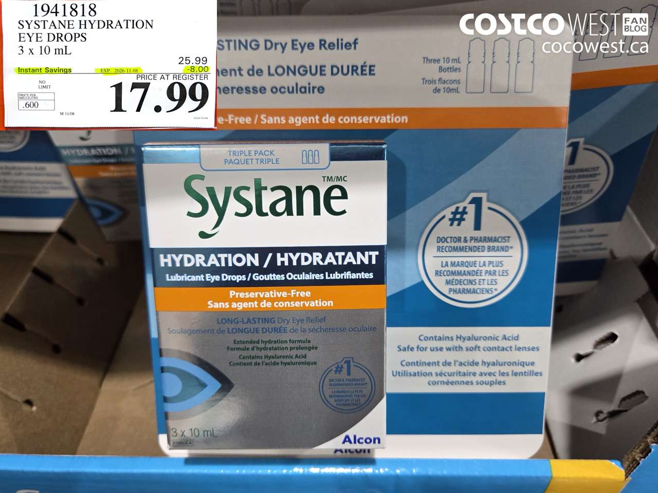 1941818 SYSTANE HYDRATION EYE DROPS 3 X 10 ML ($8.00 INSTANT SAVINGS EXPIRES ON 2026-11-08) $17.99