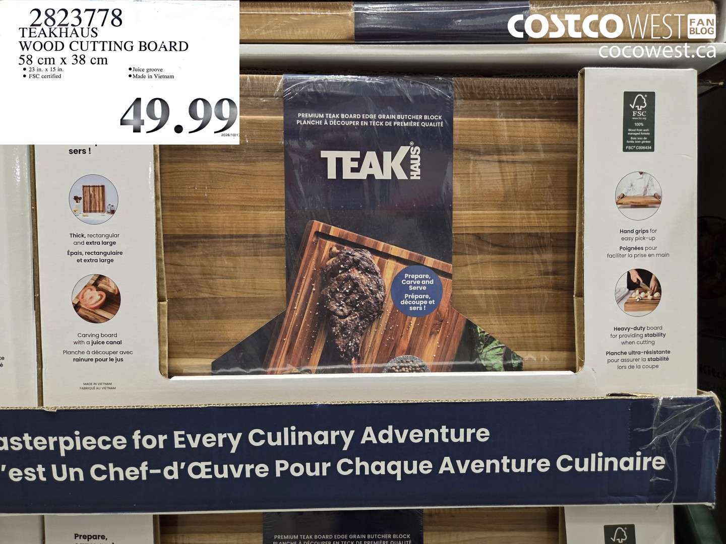 2823778 TEAKHAUS WOOD CUTTING BOARD 58 CM X 38 CM $49.99