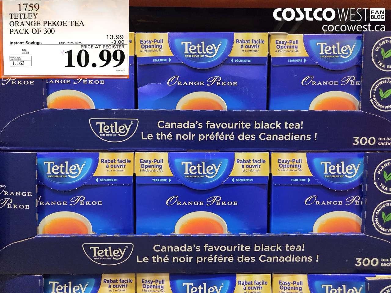 1759 TETLEY ORANGE PEKOE TEA PACK OF 300 ($3.00 INSTANT SAVINGS EXPIRES ON 2026-10-25) $10.99