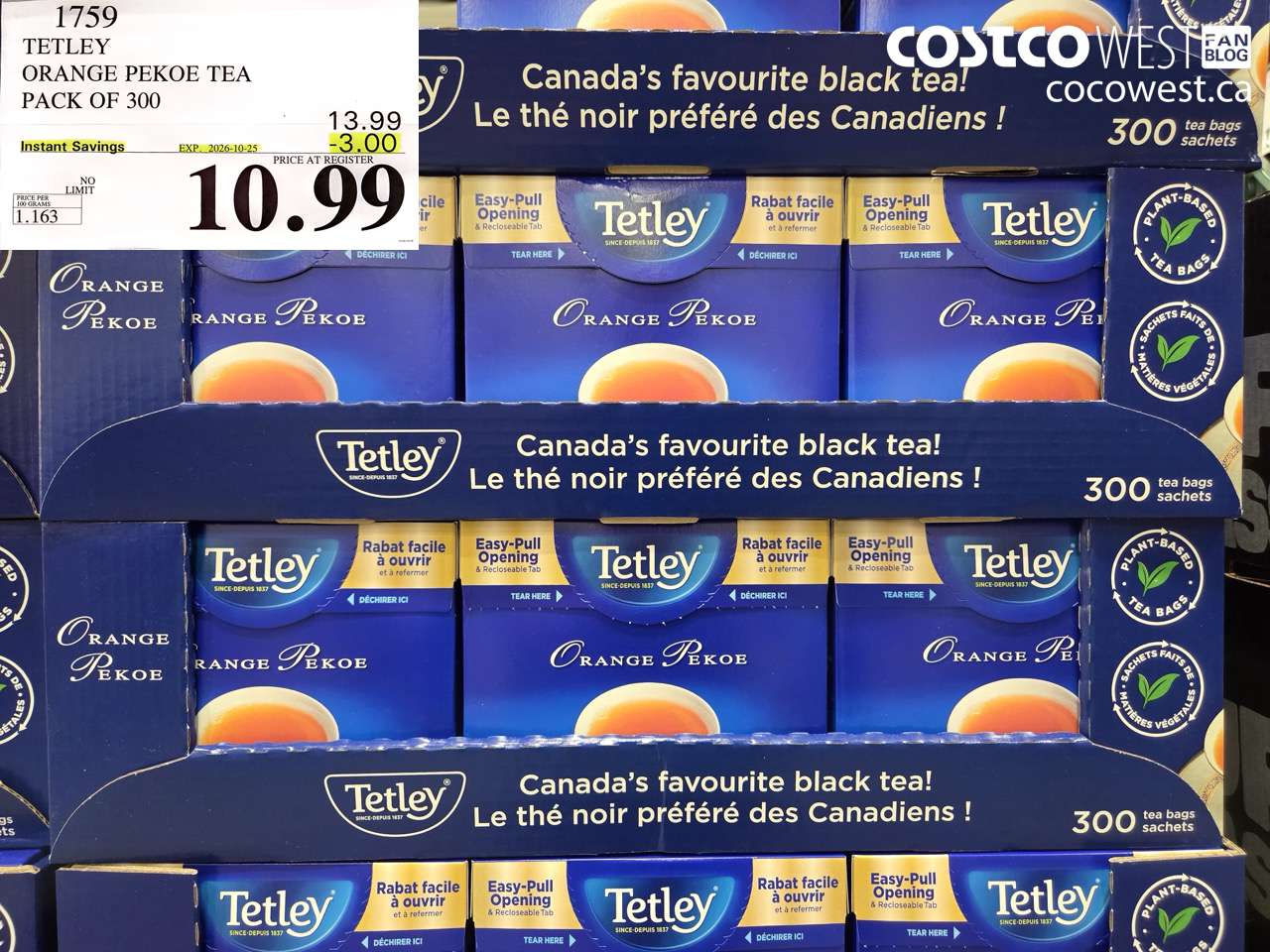 1759 TETLEY ORANGE PEKOE TEA PACK OF 300 ($3.00 INSTANT SAVINGS EXPIRES ON 2026-10-25) $10.99