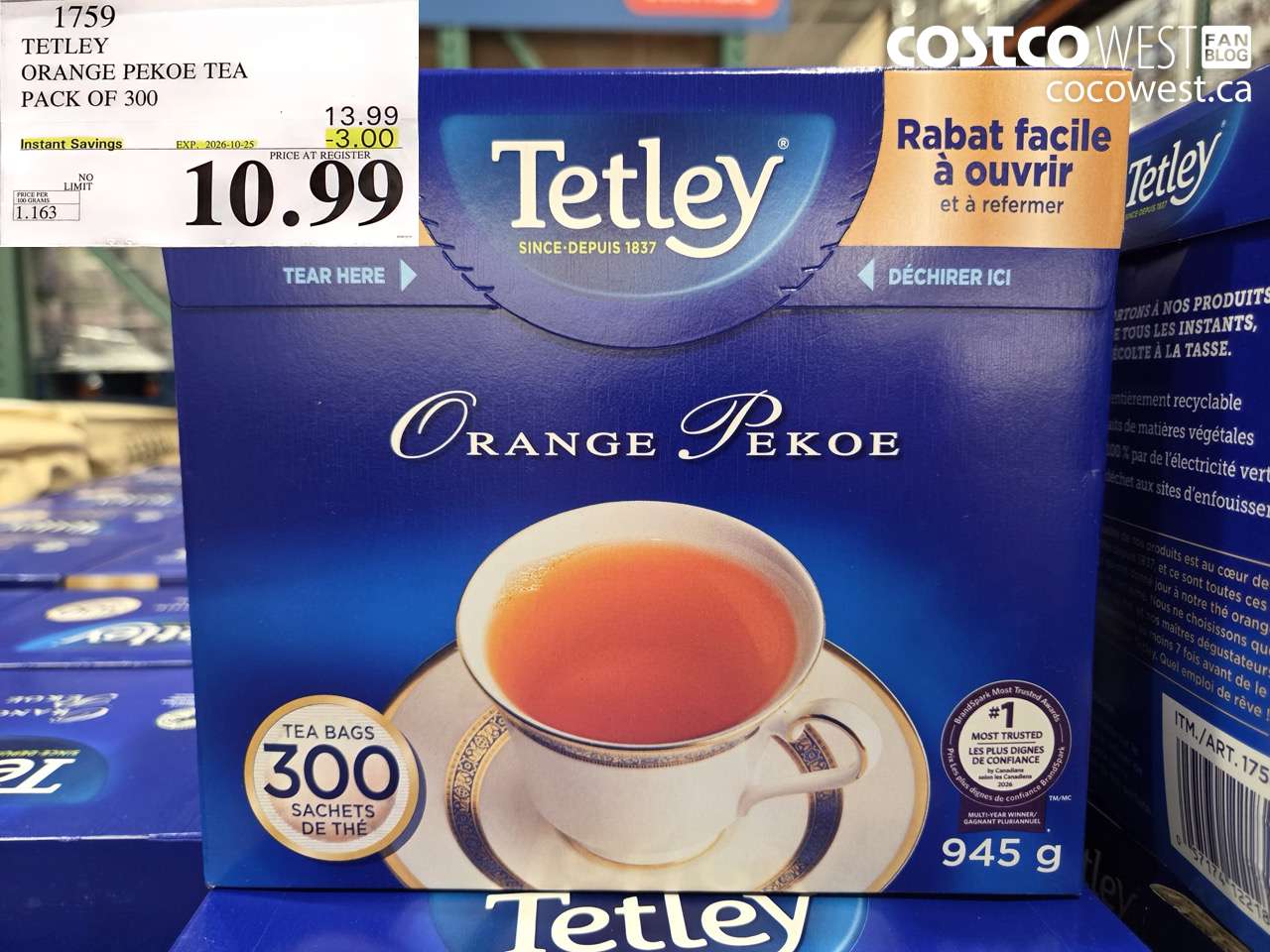 1759 TETLEY ORANGE PEKOE TEA PACK OF 300 ($3.00 INSTANT SAVINGS EXPIRES ON 2026-10-25) $10.99