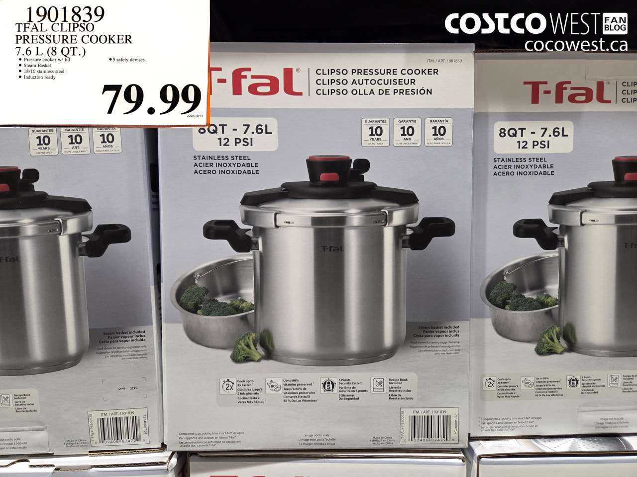 1901839 TFAL CLIPSO PRESSURE COOKER 7.6 L (8 QT.) $79.99