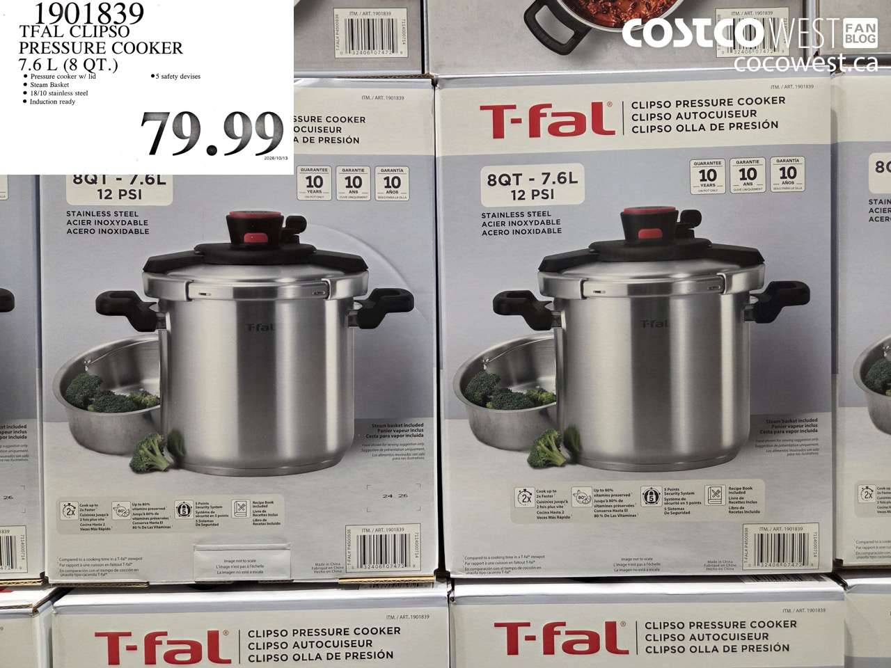 1901839 TFAL CLIPSO PRESSURE COOKER 7.6 L (8 QT.) $79.99