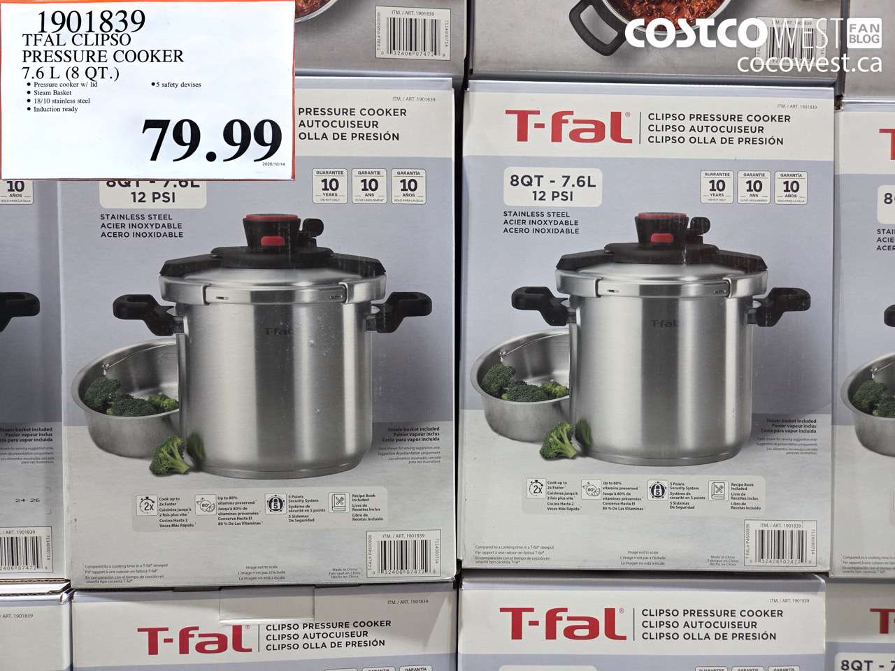 1901839 TFAL CLIPSO PRESSURE COOKER 7.6 L (8 QT.) $79.99