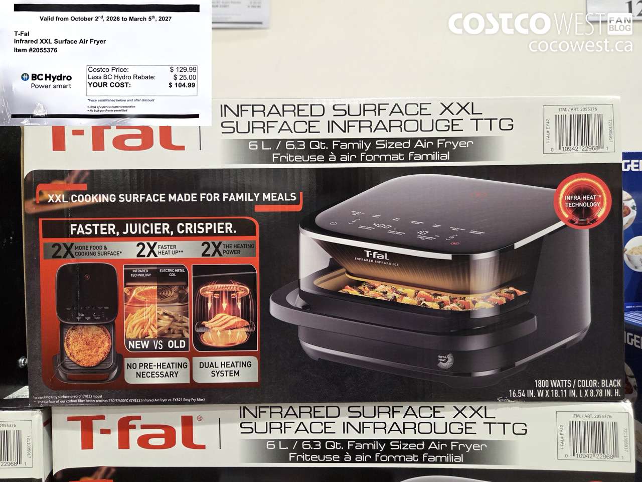 2055376 T-FAL INFRARED XXL SURFACE AIR FRYER ($25.00 INSTANT SAVINGS EXPIRES ON 2027-03-05) $104.99