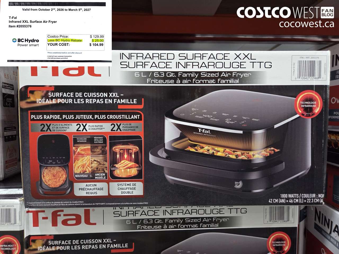 2055376 T-FAL INFRARED XXL SURFACE AIR FRYER ($25.00 INSTANT SAVINGS EXPIRES ON 2027-03-05) $104.99