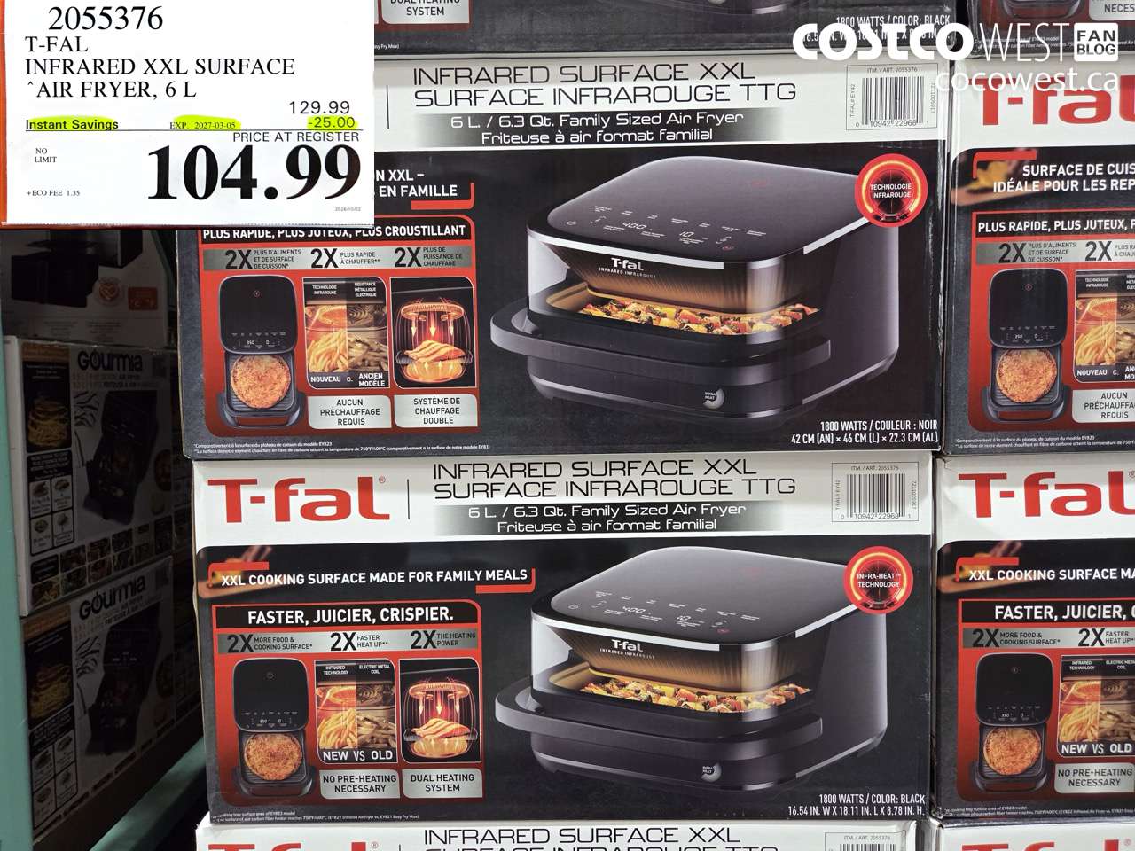 2055376 T-FAL INFRARED XXL SURFACE AIR FRYER, 6 L ($25.00 INSTANT SAVINGS EXPIRES ON 2027-03-05) $104.99