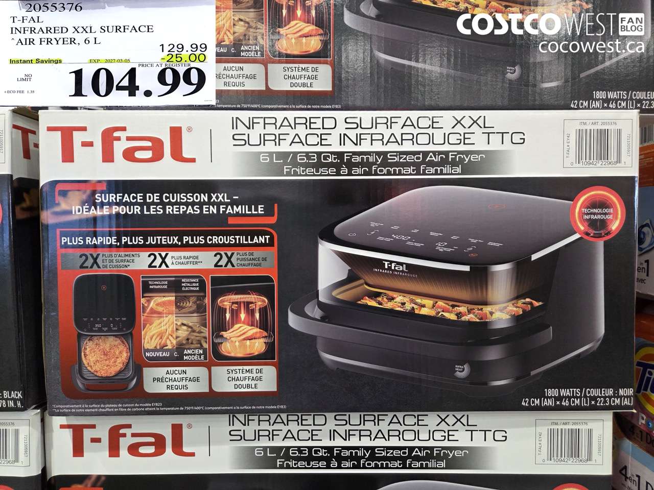 2055376 T-FAL INFRARED XXL SURFACE AIR FRYER, 6 L ($25.00 INSTANT SAVINGS EXPIRES ON 2027-03-05) $104.99