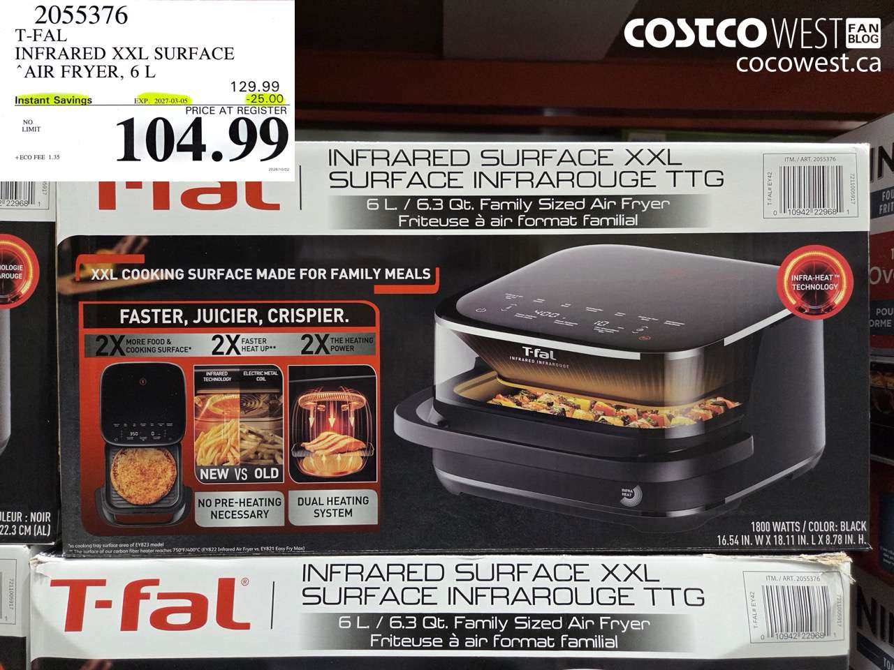 2055376 T-FAL INFRARED XXL SURFACE AIR FRYER, 6 L ($25.00 INSTANT SAVINGS EXPIRES ON 2027-03-05) $104.99